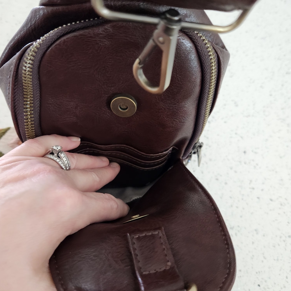 Brown Crossbody Sling Bag with Patterned Strap New Without Tag - Picture 7 of 13